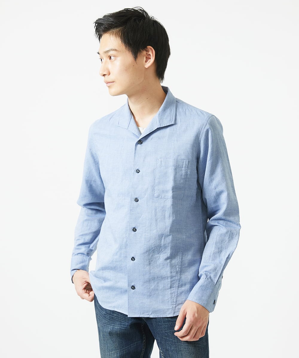 MKBGA64160 MK MICHEL KLEIN HOMME(MKミッシェルクランオム) スタンドカラーシャツ / フレンチリネンドビー ブルー