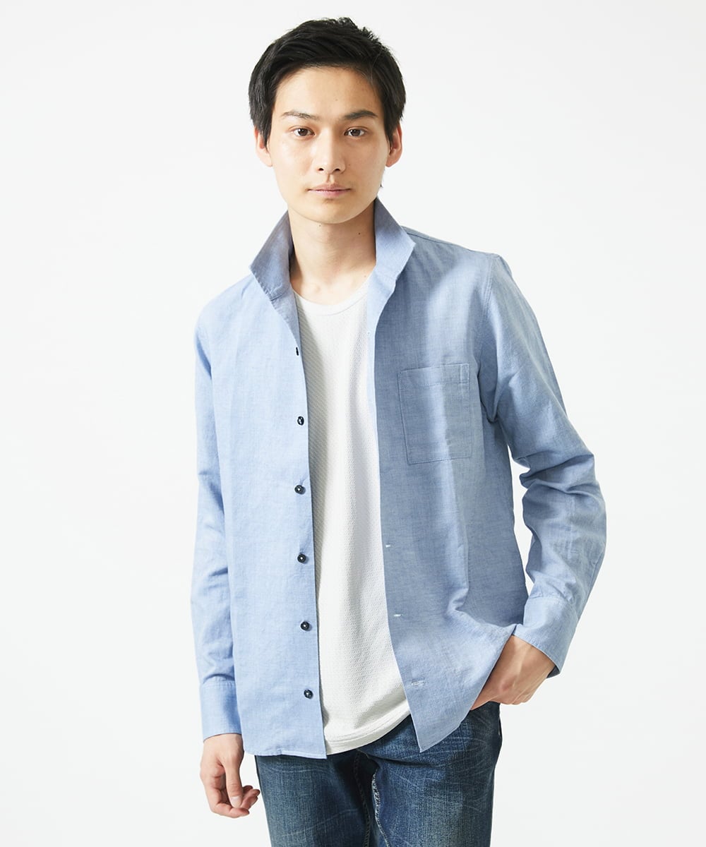 MKBGA64160 MK MICHEL KLEIN HOMME(MKミッシェルクランオム) スタンドカラーシャツ / フレンチリネンドビー ブルー