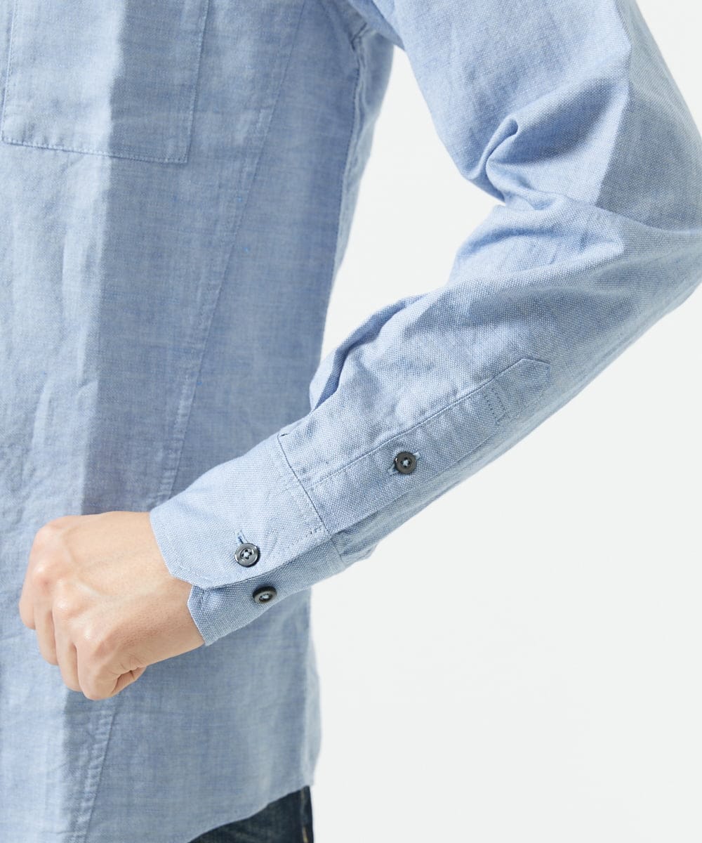 MKBGA64160 MK MICHEL KLEIN HOMME(MKミッシェルクランオム) スタンドカラーシャツ / フレンチリネンドビー ブルー