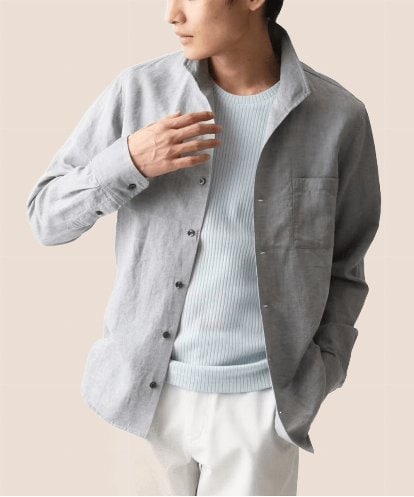 MKBGA64160 MK MICHEL KLEIN HOMME 【Mサイズのみ！/残りわずか/在庫限り/洗える】フレンチリネンドビーシャツ長袖