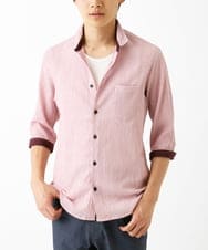 MKBGC21130 MK MICHEL KLEIN HOMME(MKミッシェルクランオム) 七分袖シャツ / 楊柳ストライプ ピンク