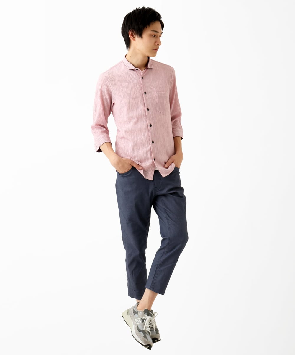 MKBGC21130 MK MICHEL KLEIN HOMME(MKミッシェルクランオム) 七分袖シャツ / 楊柳ストライプ ピンク