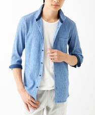 MKBGC21130 MK MICHEL KLEIN HOMME(MKミッシェルクランオム) 七分袖シャツ / 楊柳ストライプ ライトブルー