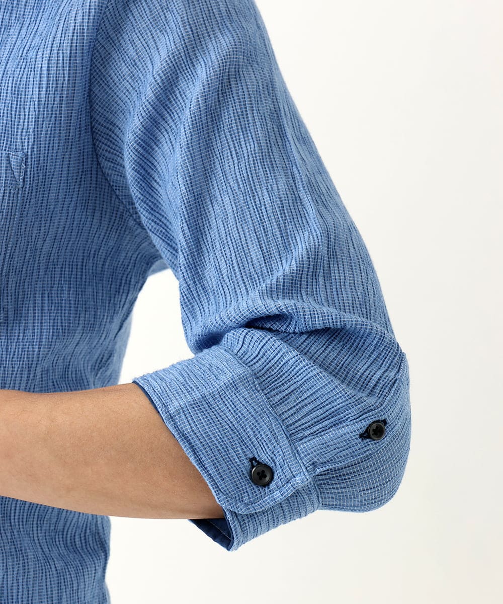 MKBGC21130 MK MICHEL KLEIN HOMME(MKミッシェルクランオム) 七分袖シャツ / 楊柳ストライプ ライトブルー