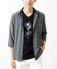 MKBGC21130 MK MICHEL KLEIN HOMME(MKミッシェルクランオム) 七分袖シャツ / 楊柳ストライプ ダークグレー