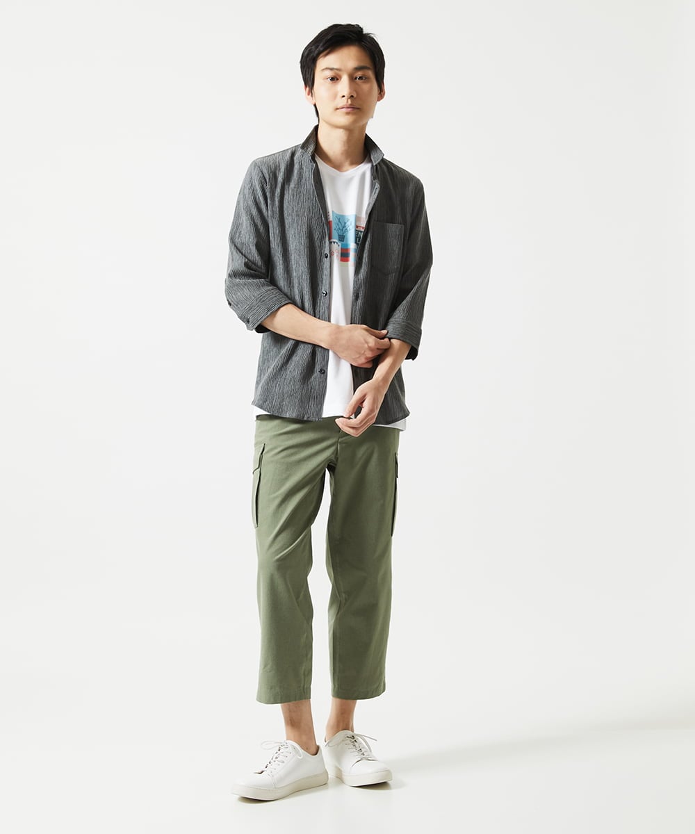MKBGC21130 MK MICHEL KLEIN HOMME(MKミッシェルクランオム) 七分袖シャツ / 楊柳ストライプ ダークグレー