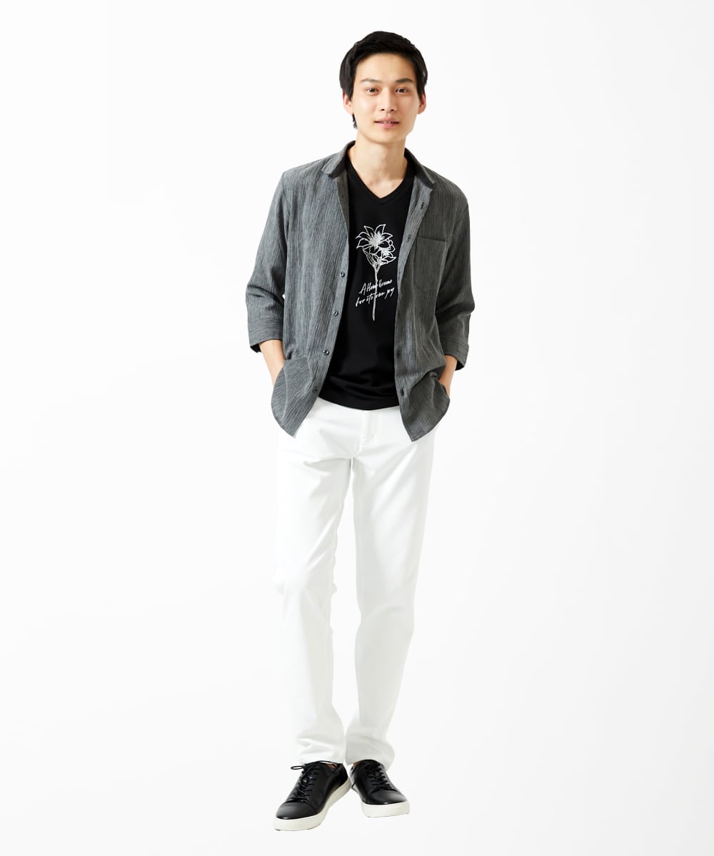 MKBGC21130 MK MICHEL KLEIN HOMME(MKミッシェルクランオム) 七分袖シャツ / 楊柳ストライプ ダークグレー
