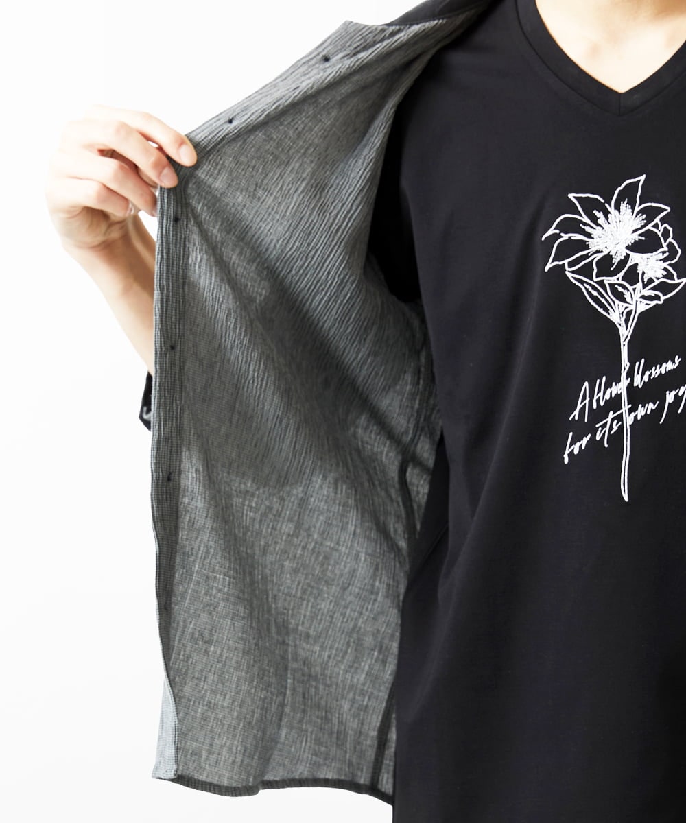 MKBGC21130 MK MICHEL KLEIN HOMME(MKミッシェルクランオム) 七分袖シャツ / 楊柳ストライプ ダークグレー
