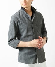 MKBGC21130 MK MICHEL KLEIN HOMME(MKミッシェルクランオム) 七分袖シャツ / 楊柳ストライプ ダークグレー