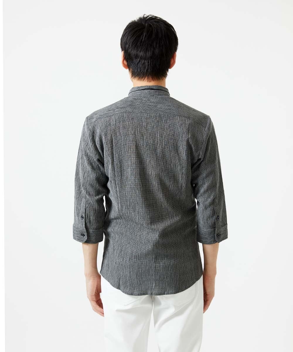 MKBGC21130 MK MICHEL KLEIN HOMME(MKミッシェルクランオム) 七分袖シャツ / 楊柳ストライプ ダークグレー