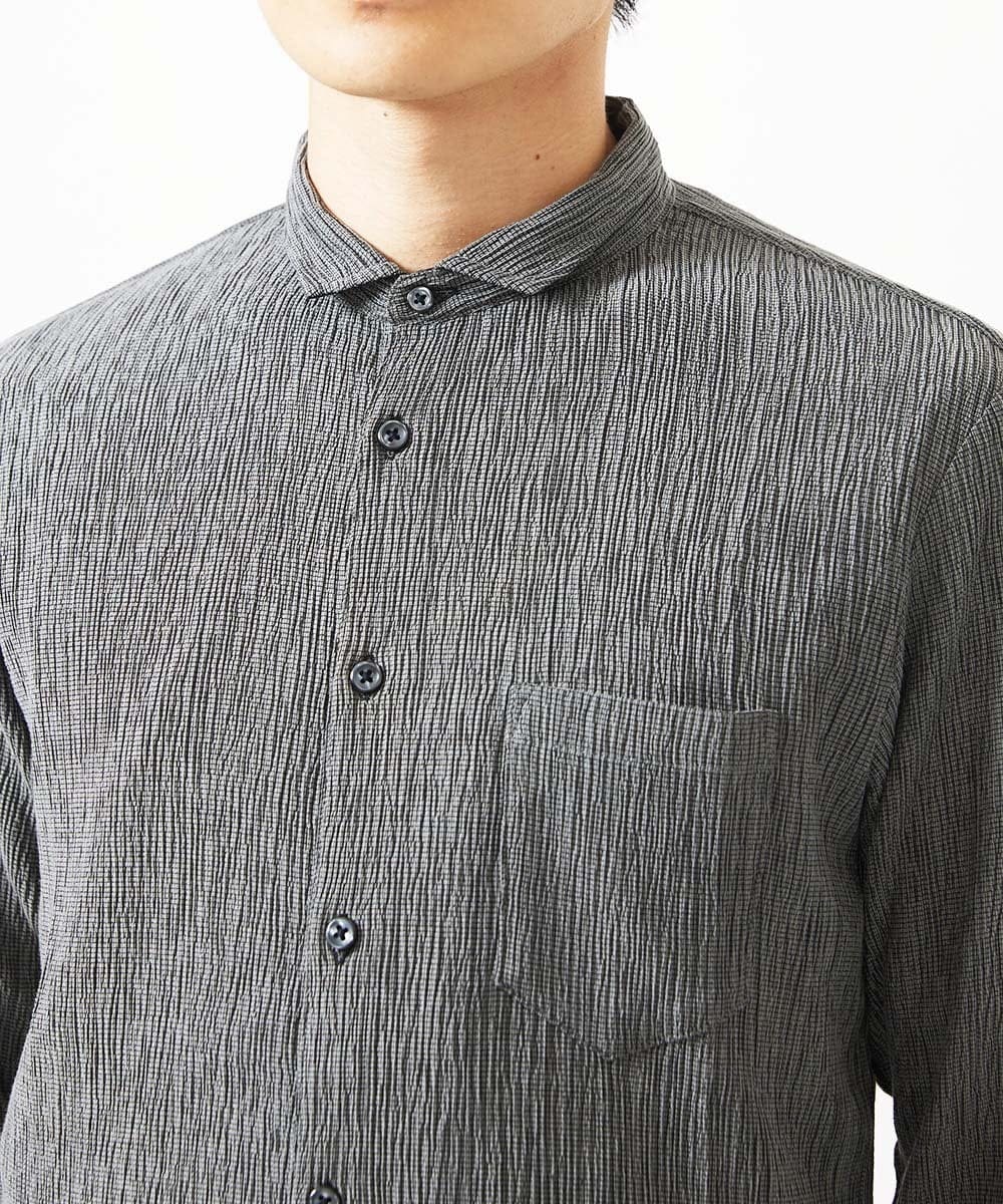 MKBGC21130 MK MICHEL KLEIN HOMME(MKミッシェルクランオム) 七分袖シャツ / 楊柳ストライプ ダークグレー