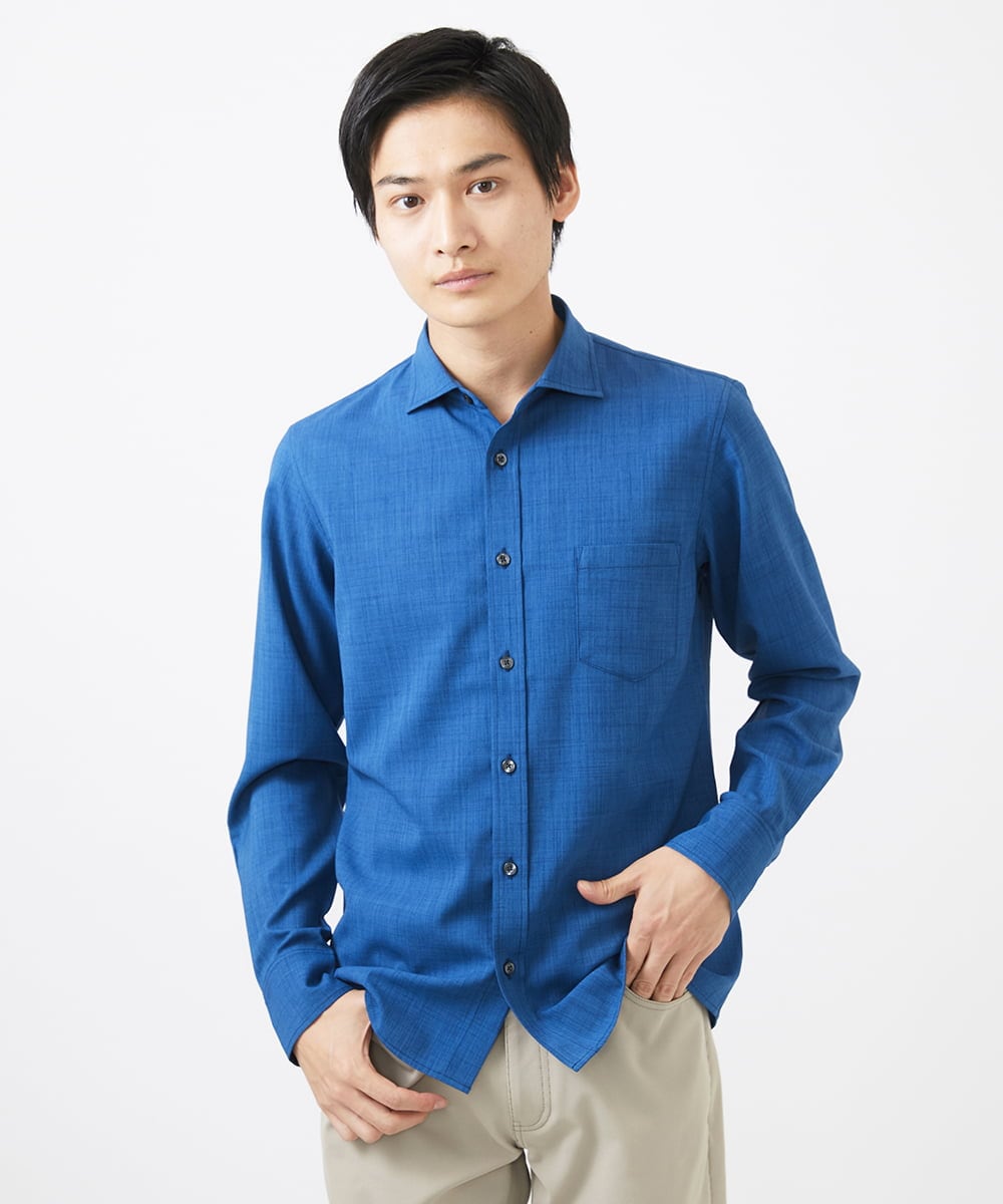 MKBGC23090 MK MICHEL KLEIN HOMME(MKミッシェルクランオム) リネンタッチスマートシャツ ブルー
