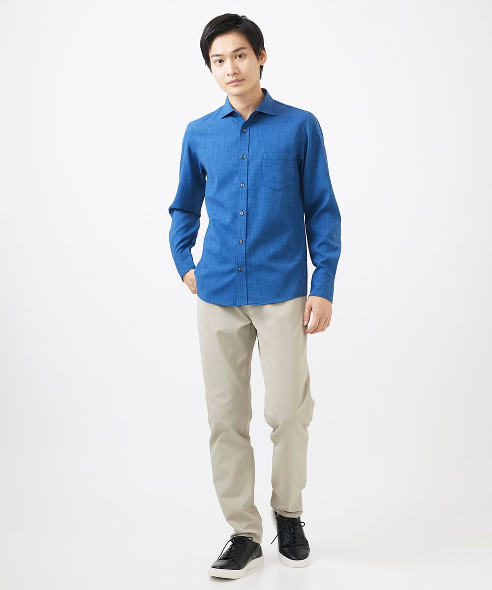 MKBGC23090 MK MICHEL KLEIN HOMME(MKミッシェルクランオム) リネンタッチスマートシャツ ブルー