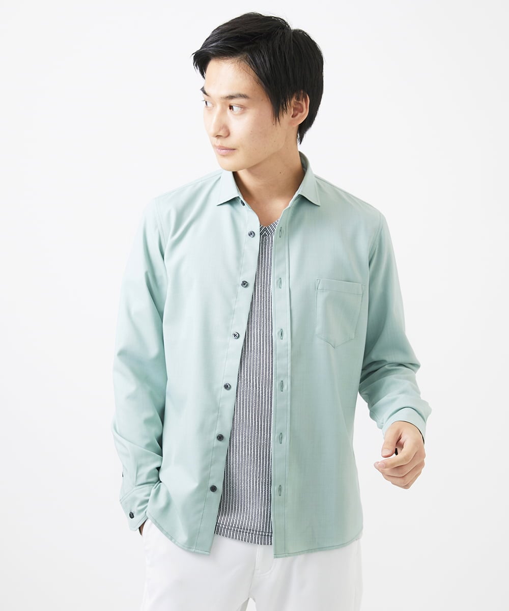 MKBGC23090 MK MICHEL KLEIN HOMME(MKミッシェルクランオム) リネンタッチスマートシャツ ブルー