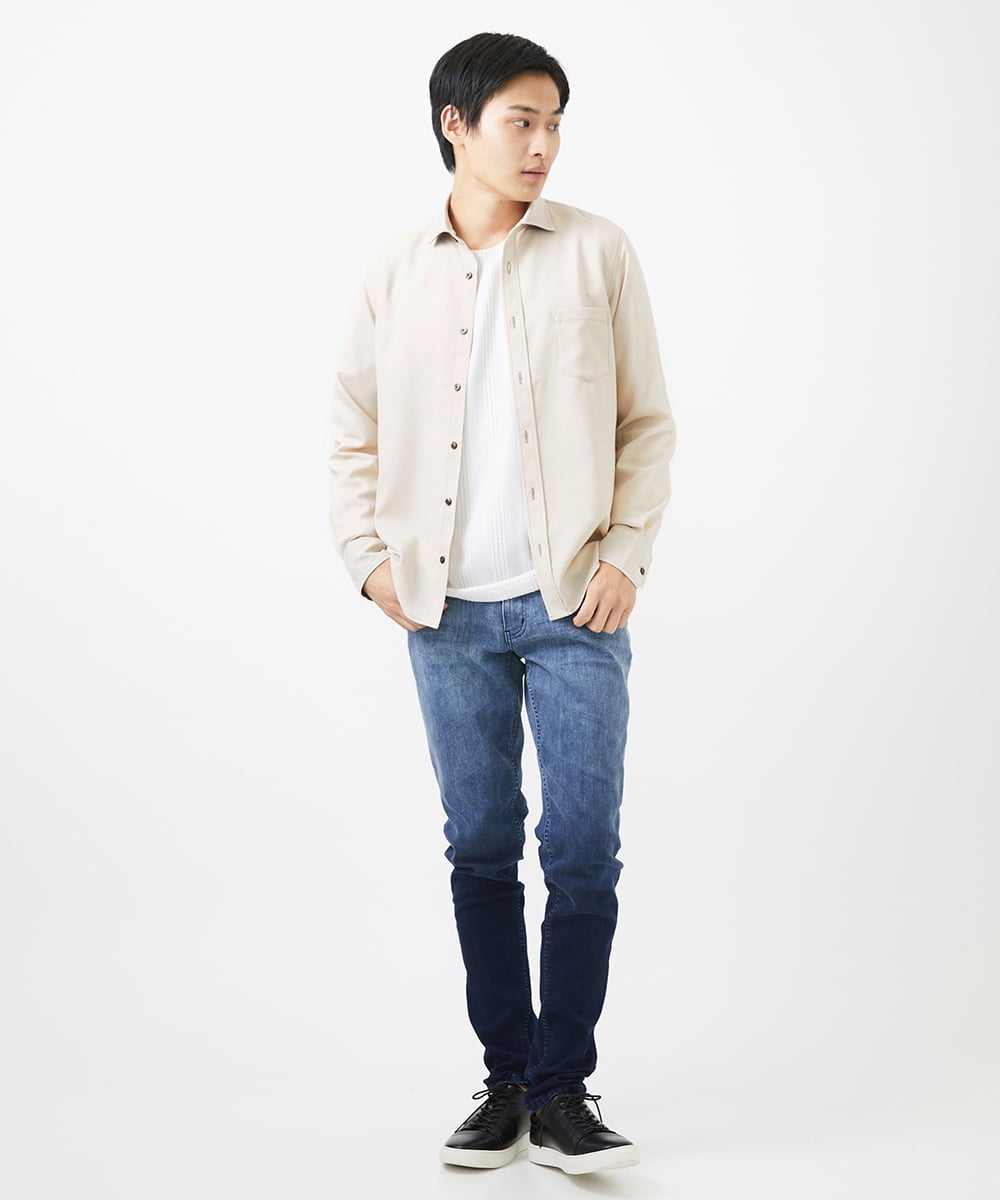 MKBGC23090 MK MICHEL KLEIN HOMME(MKミッシェルクランオム) リネンタッチスマートシャツ ブルー