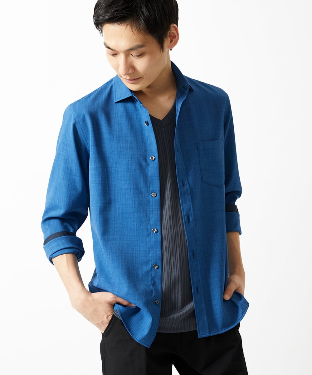 MKBGC23090 MK MICHEL KLEIN HOMME(MKミッシェルクランオム) リネンタッチスマートシャツ ブルー