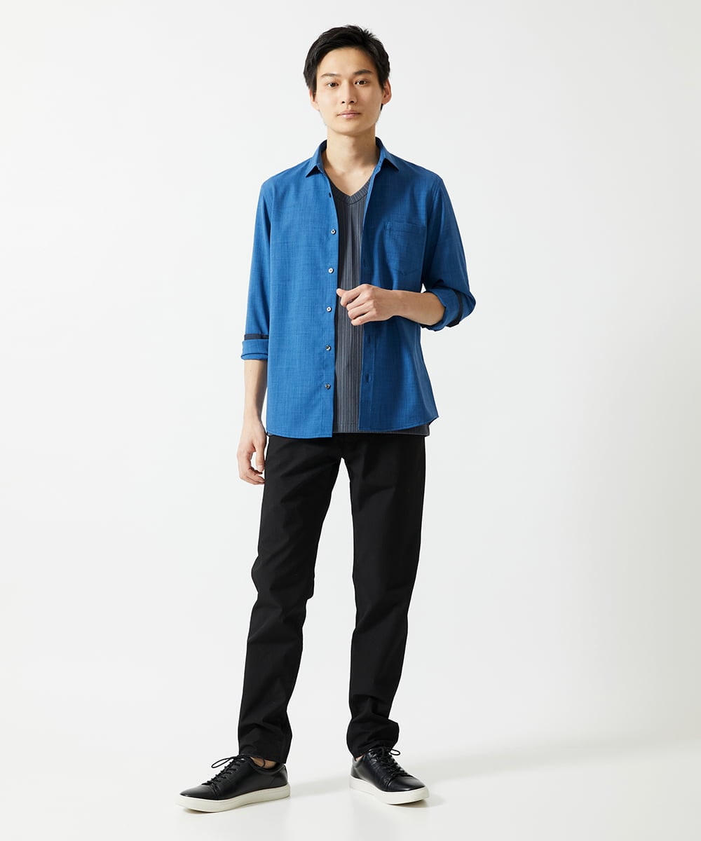 MKBGC23090 MK MICHEL KLEIN HOMME(MKミッシェルクランオム) リネンタッチスマートシャツ ブルー
