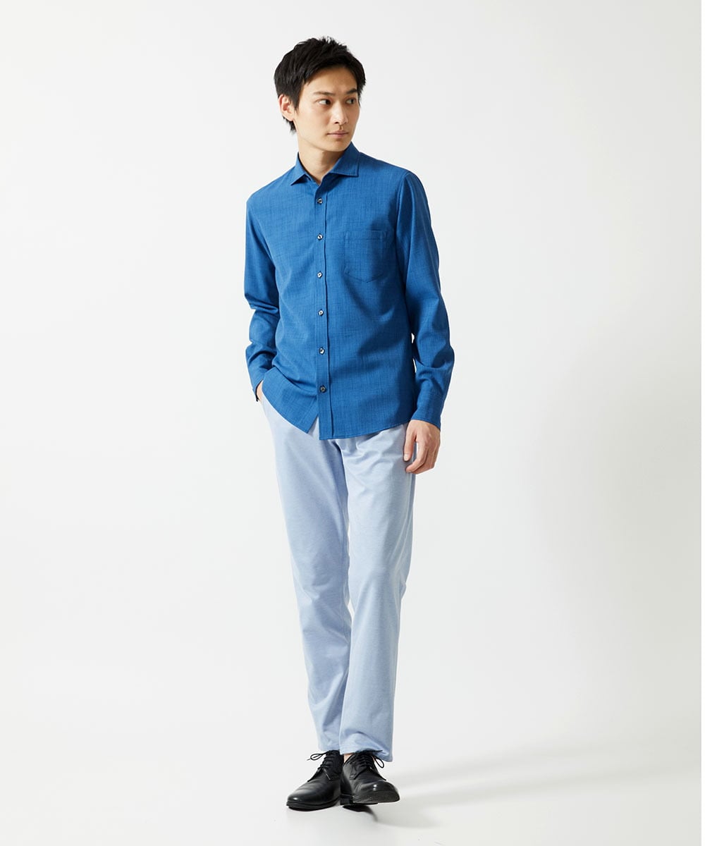 MKBGC23090 MK MICHEL KLEIN HOMME(MKミッシェルクランオム) リネンタッチスマートシャツ ブルー