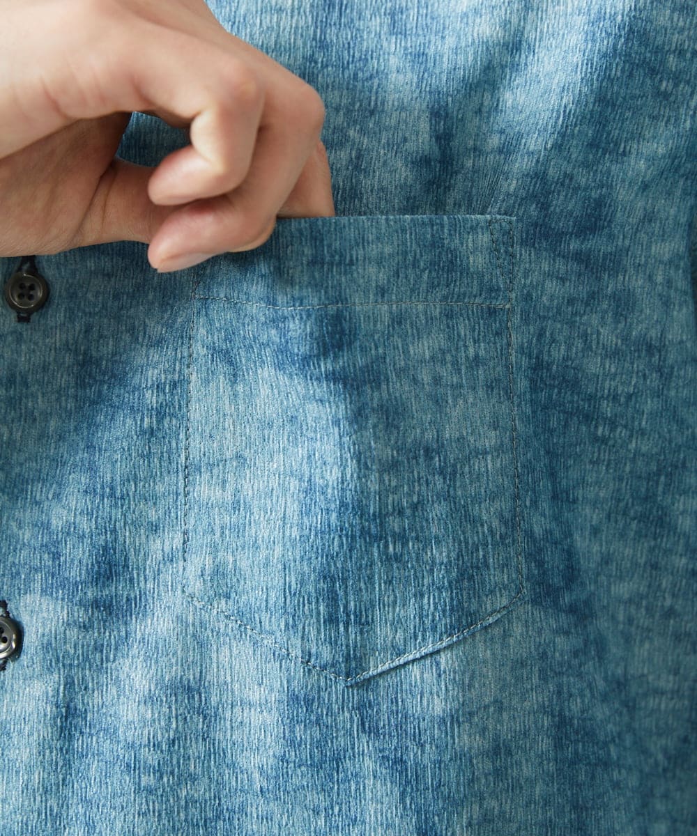 MKBGC61130 MK MICHEL KLEIN HOMME(MKミッシェルクランオム) 【洗える/ ドライタッチ】 シャルバート楊柳七分袖シャツ ライトブルー