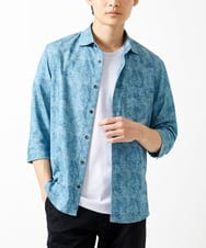 MKBGC61130 MK MICHEL KLEIN HOMME(MKミッシェルクランオム) 【洗える/ ドライタッチ】 シャルバート楊柳七分袖シャツ ライトブルー