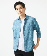 MKBGC61130 MK MICHEL KLEIN HOMME(MKミッシェルクランオム) 【洗える/ ドライタッチ】 シャルバート楊柳七分袖シャツ ライトブルー