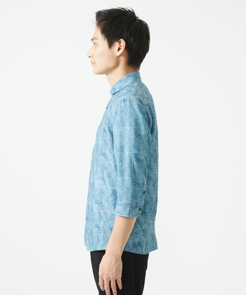 MKBGC61130 MK MICHEL KLEIN HOMME(MKミッシェルクランオム) 【洗える/ ドライタッチ】 シャルバート楊柳七分袖シャツ ライトブルー