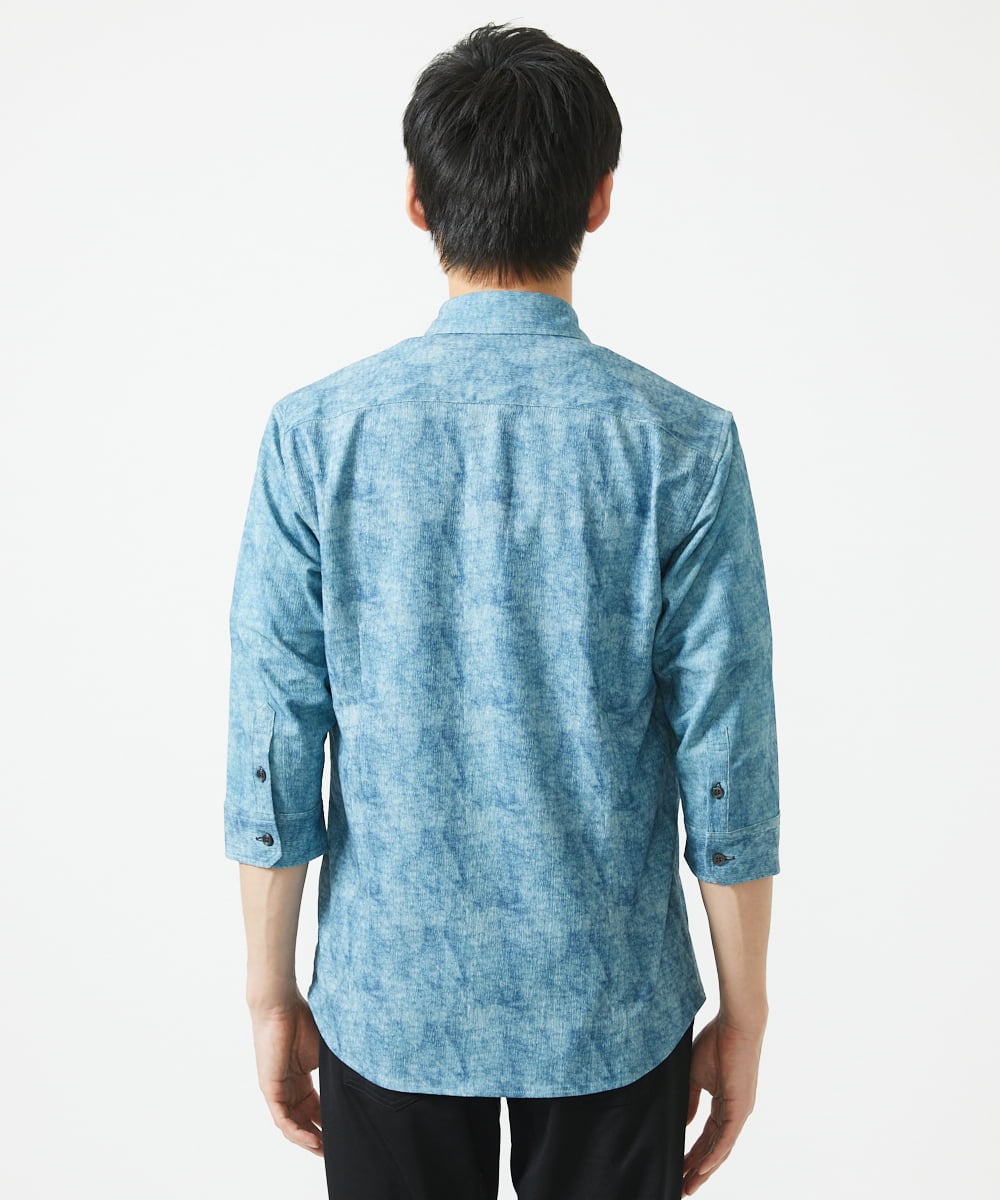 MKBGC61130 MK MICHEL KLEIN HOMME(MKミッシェルクランオム) 【洗える/ ドライタッチ】 シャルバート楊柳七分袖シャツ ライトブルー