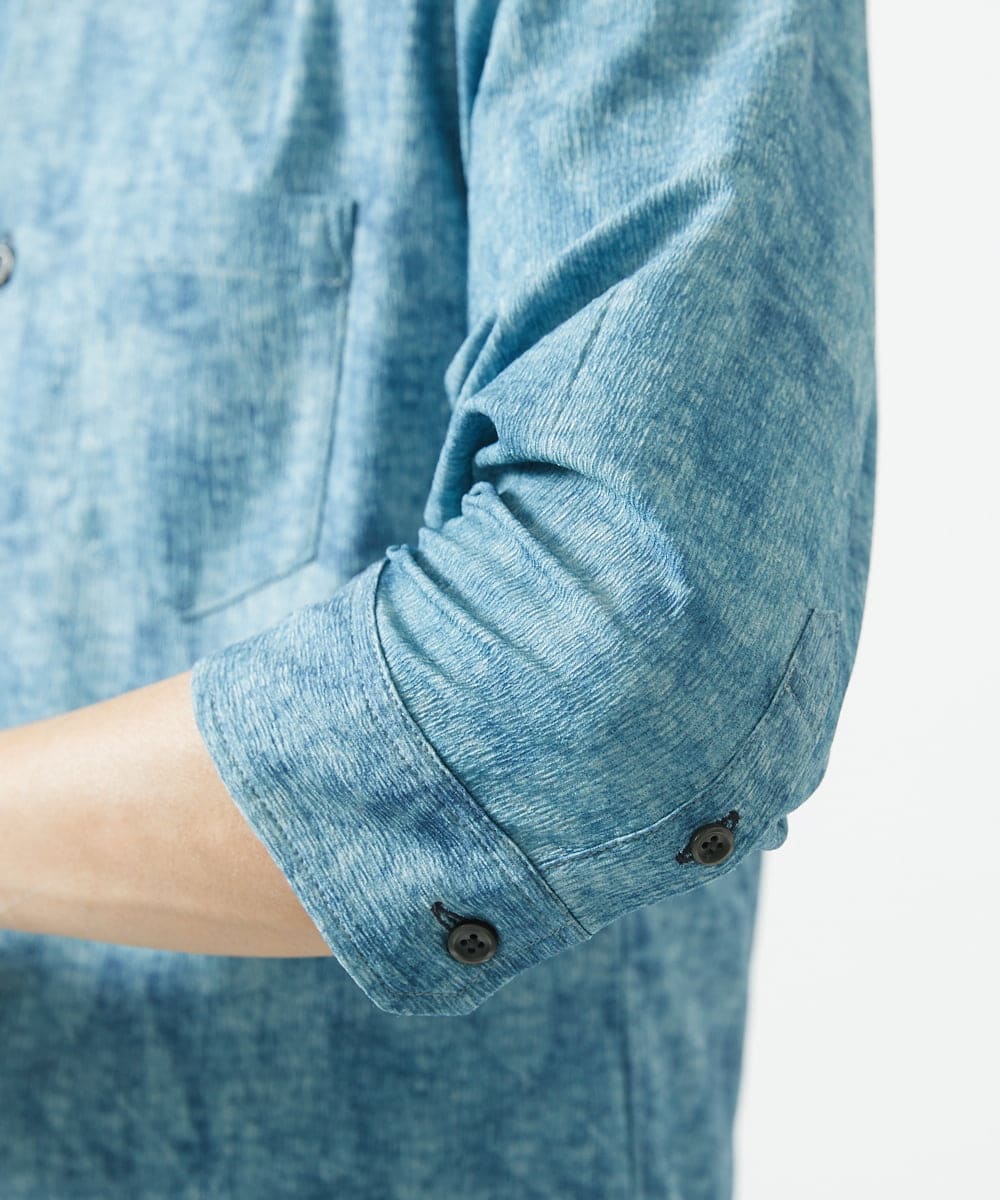 MKBGC61130 MK MICHEL KLEIN HOMME(MKミッシェルクランオム) 【洗える/ ドライタッチ】 シャルバート楊柳七分袖シャツ ライトブルー