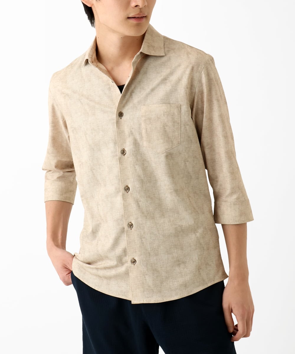 MKBGC61130 MK MICHEL KLEIN HOMME(MKミッシェルクランオム) 【洗える/ ドライタッチ】 シャルバート楊柳七分袖シャツ アイボリー