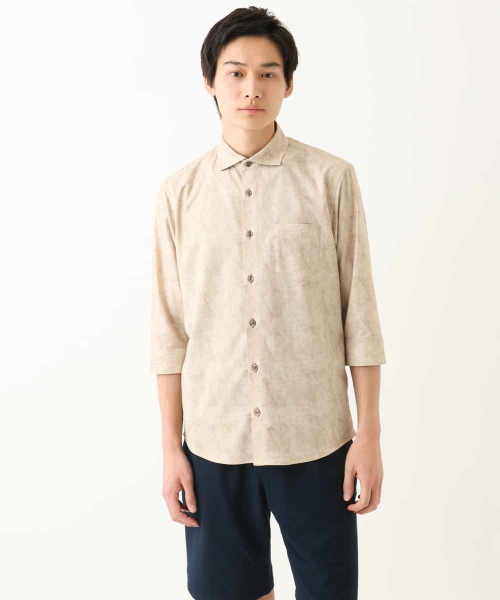 MKBGC61130 MK MICHEL KLEIN HOMME(MKミッシェルクランオム) 【洗える/ ドライタッチ】 シャルバート楊柳七分袖シャツ アイボリー