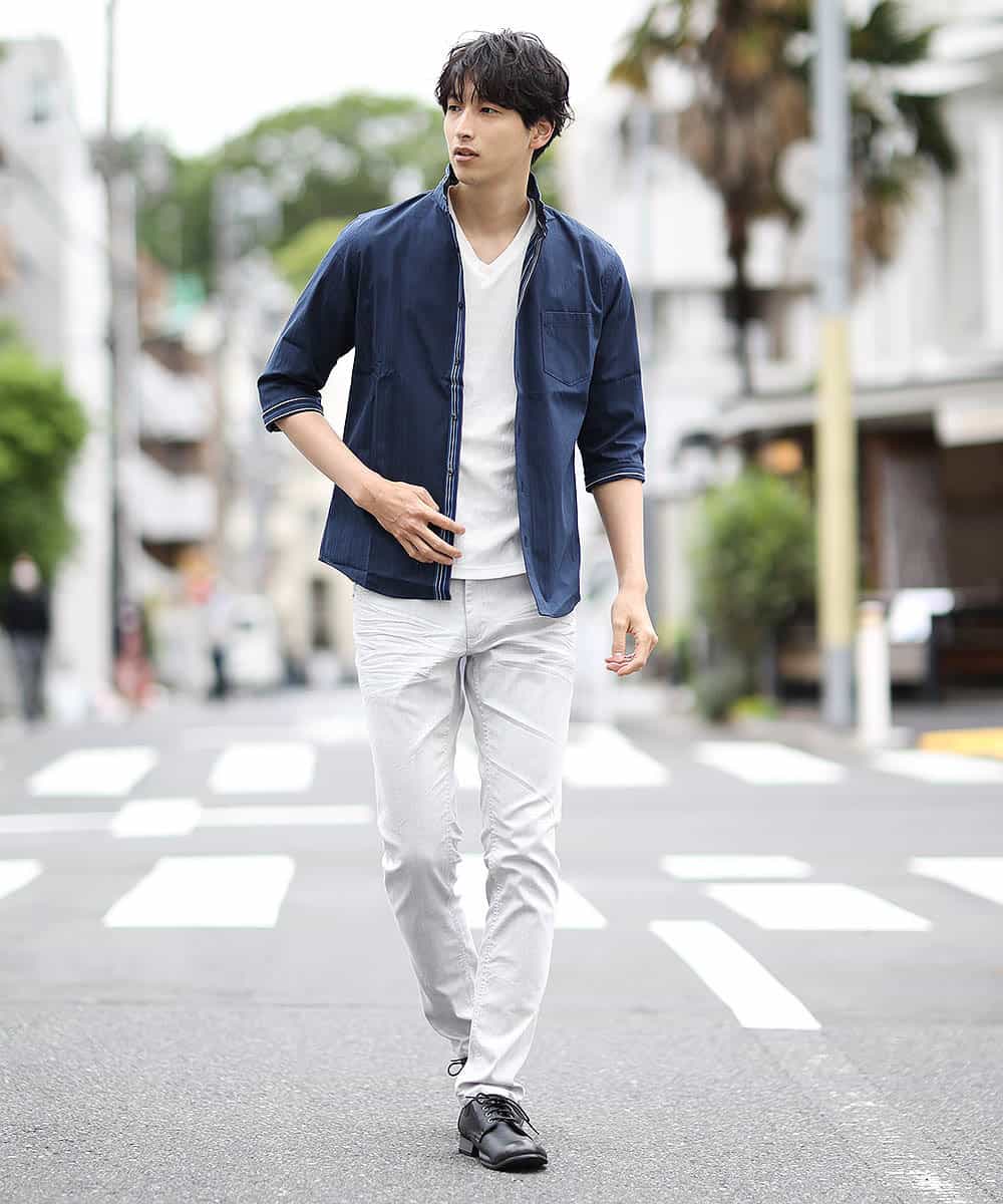 MKBGL16110 MK MICHEL KLEIN HOMME(MKミッシェルクランオム) シャツ／ストレッチリバーシブル ネイビー