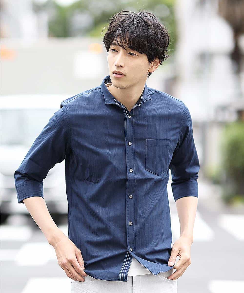 MKBGL16110 MK MICHEL KLEIN HOMME(MKミッシェルクランオム) シャツ／ストレッチリバーシブル ネイビー