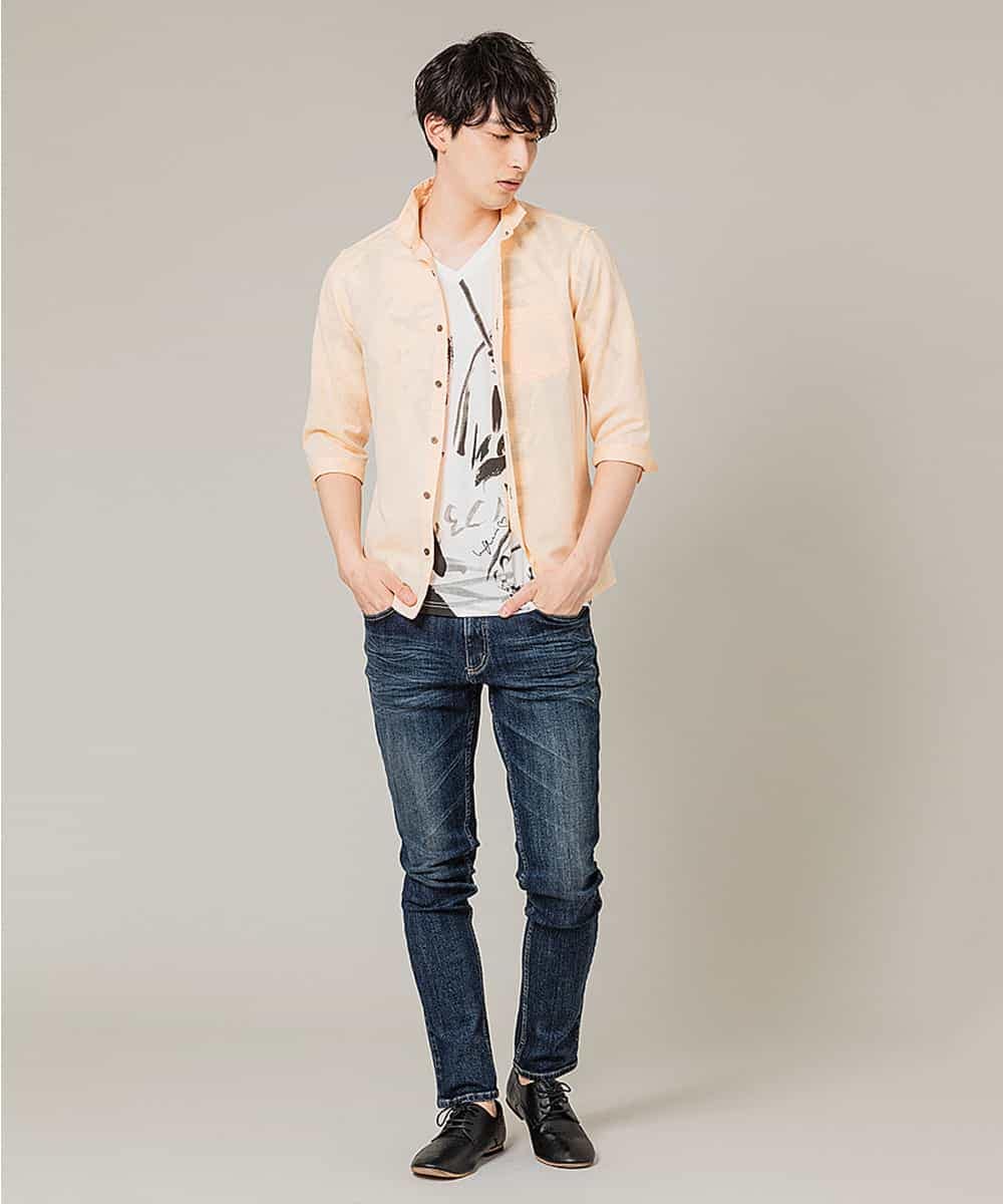 MKBGL22090 MK MICHEL KLEIN HOMME(MKミッシェルクランオム) 7分袖シャツ／デラックスコットンリネン オレンジ