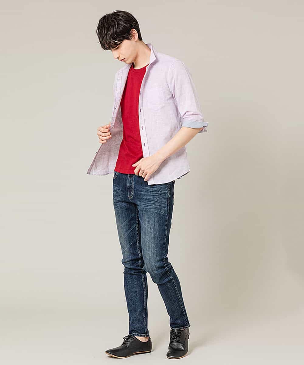 MKBGL22090 MK MICHEL KLEIN HOMME(MKミッシェルクランオム) 7分袖シャツ／デラックスコットンリネン ラベンダー