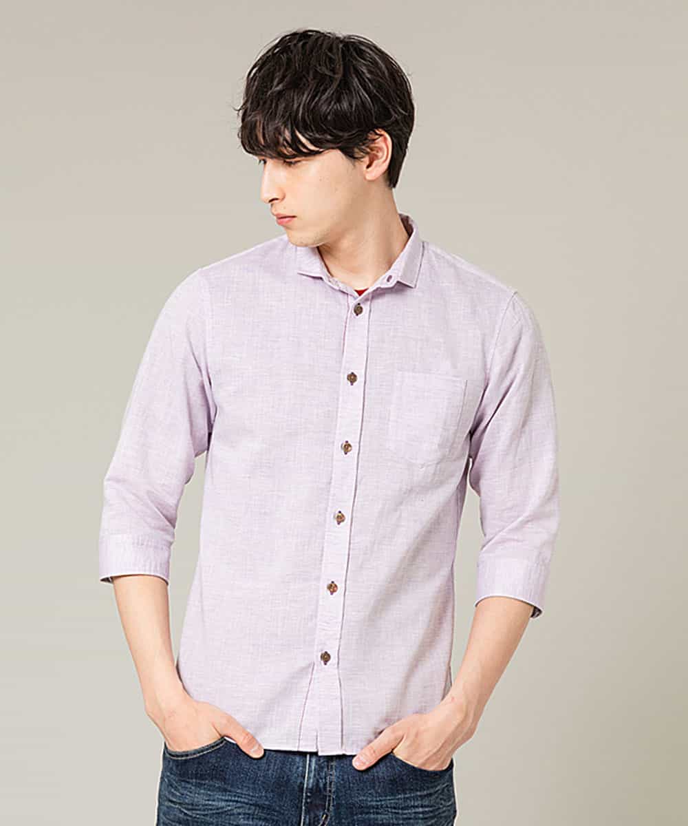 MKBGL22090 MK MICHEL KLEIN HOMME(MKミッシェルクランオム) 7分袖シャツ／デラックスコットンリネン ラベンダー