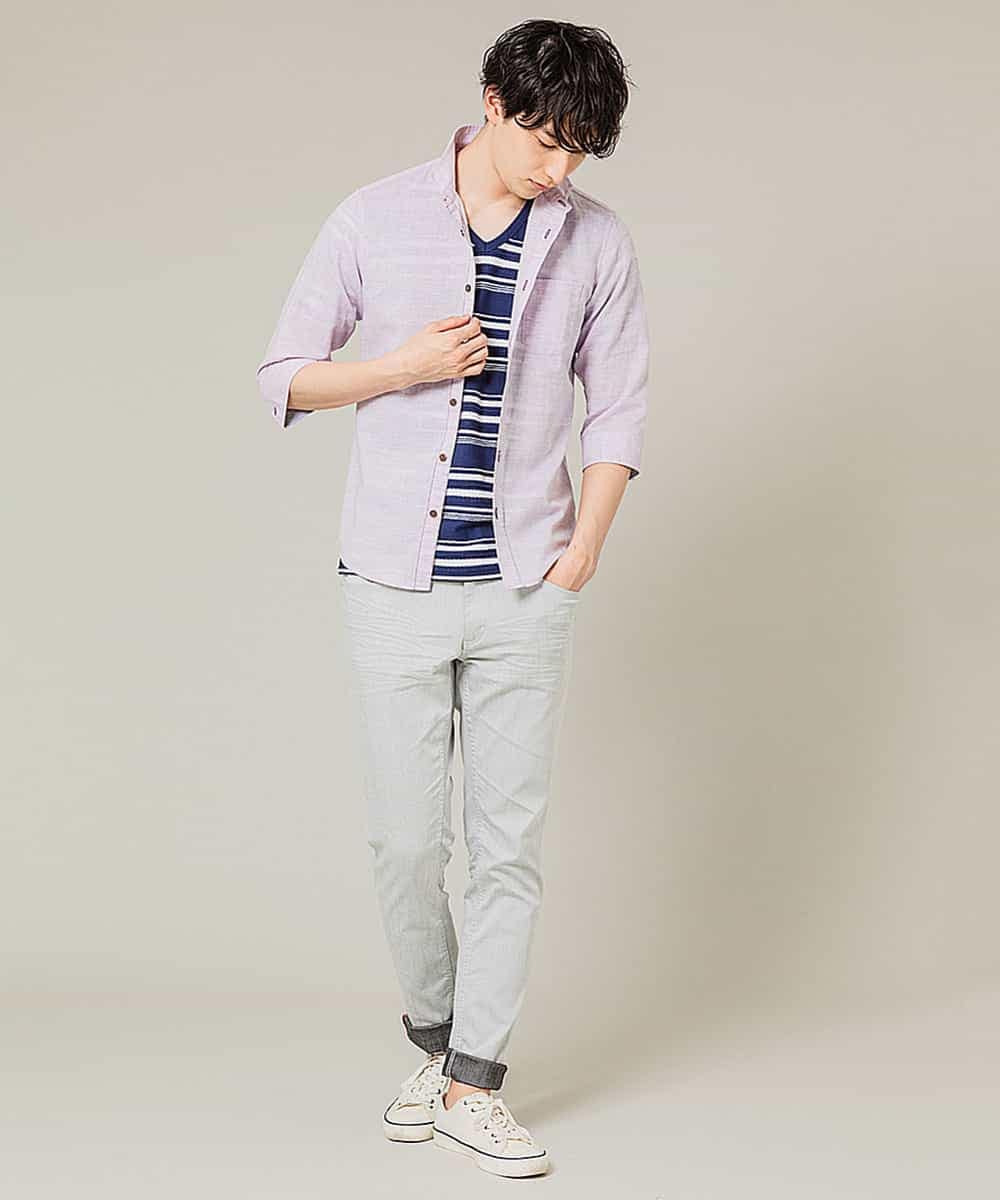 MKBGL22090 MK MICHEL KLEIN HOMME(MKミッシェルクランオム) 7分袖シャツ／デラックスコットンリネン ラベンダー