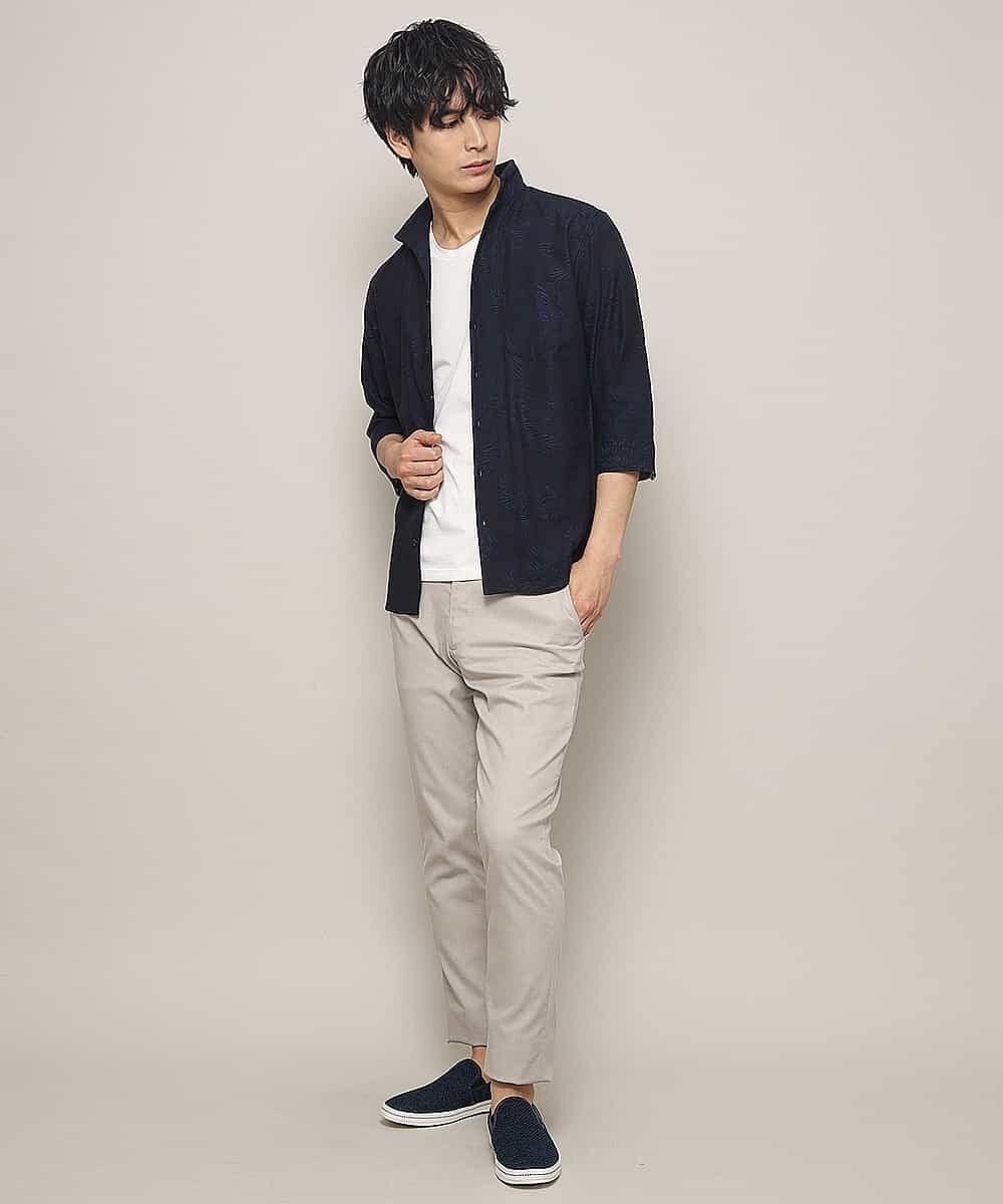MKBGL26090 MK MICHEL KLEIN HOMME(MKミッシェルクランオム) 7分袖シャツ／CRボタニカルJQ ネイビー