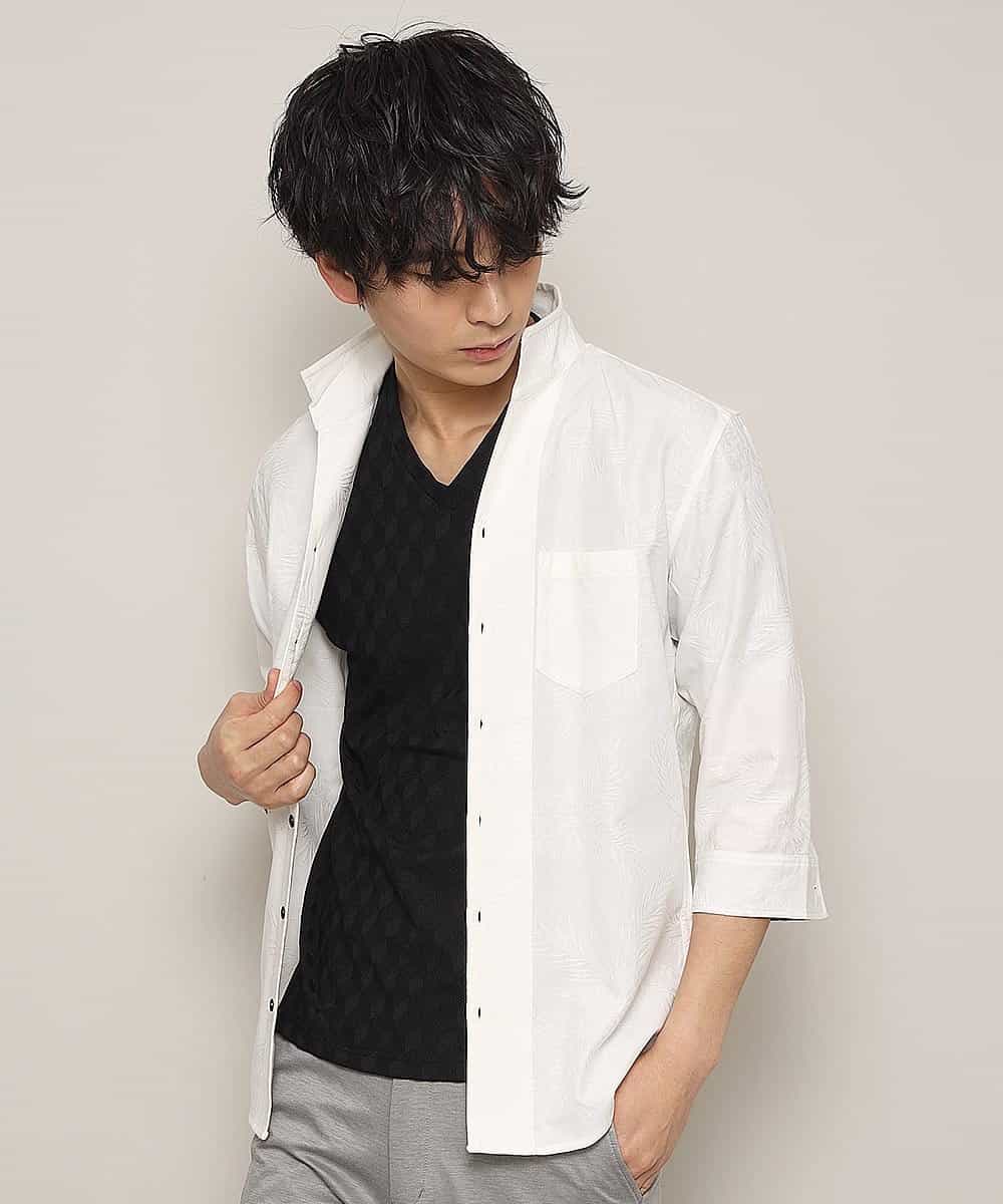 MKBGL26090 MK MICHEL KLEIN HOMME(MKミッシェルクランオム) 7分袖シャツ／CRボタニカルJQ ホワイト