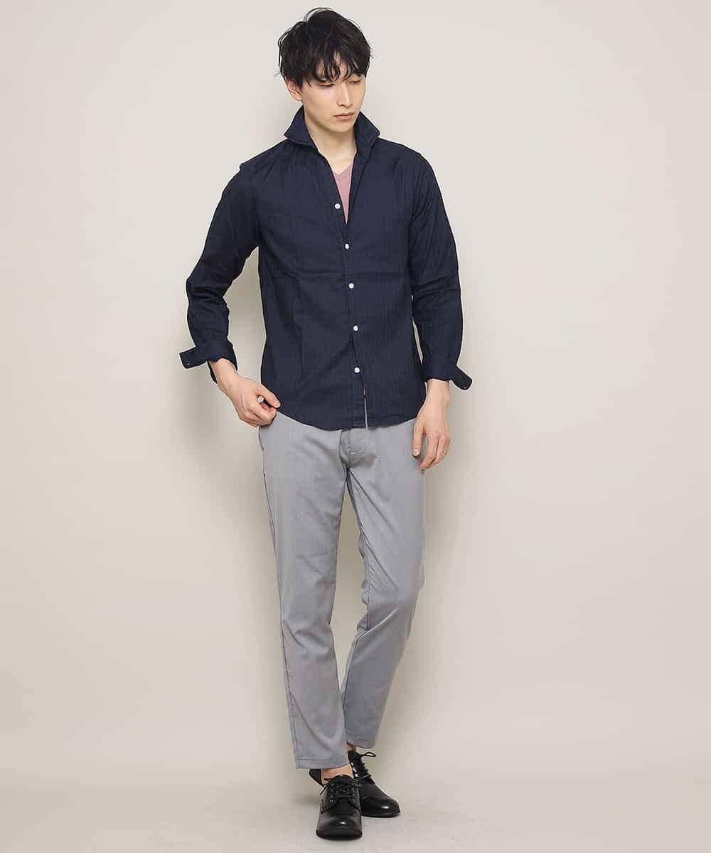 MKBGL32089 MK MICHEL KLEIN HOMME(MKミッシェルクランオム) シャツ／ダブルチェックストレッチ ネイビー