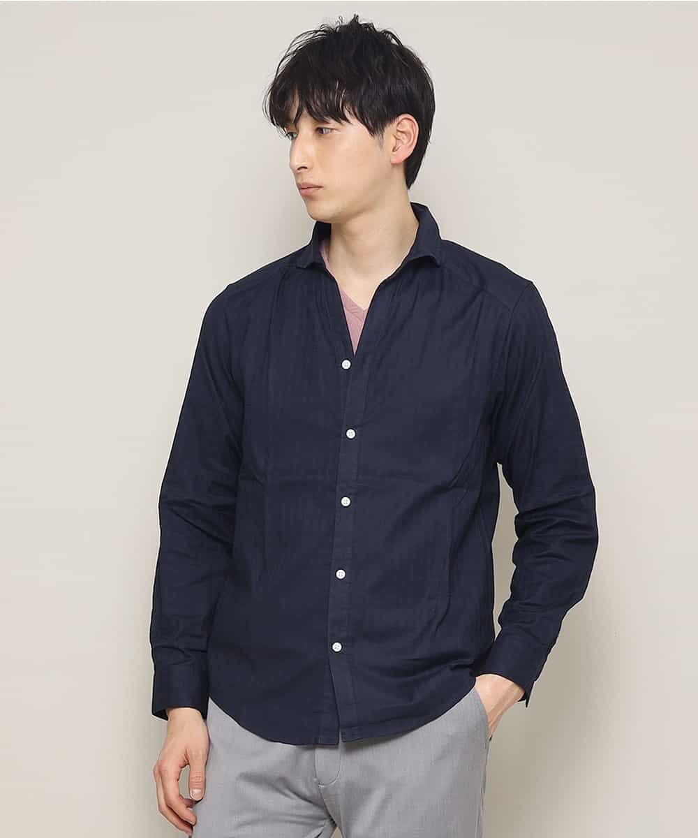 MKBGL32089 MK MICHEL KLEIN HOMME(MKミッシェルクランオム) シャツ／ダブルチェックストレッチ ネイビー