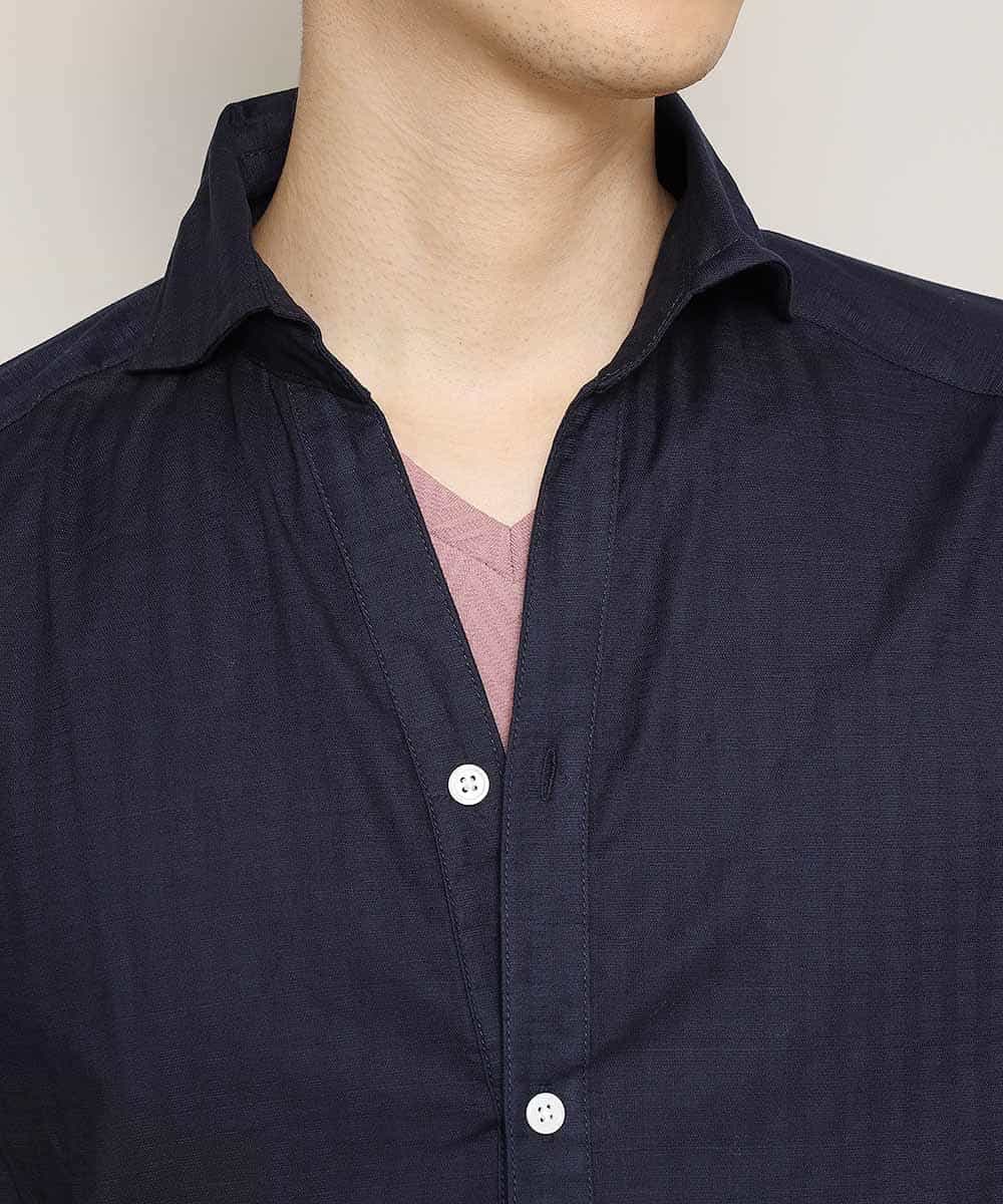MKBGL32089 MK MICHEL KLEIN HOMME(MKミッシェルクランオム) シャツ／ダブルチェックストレッチ ネイビー