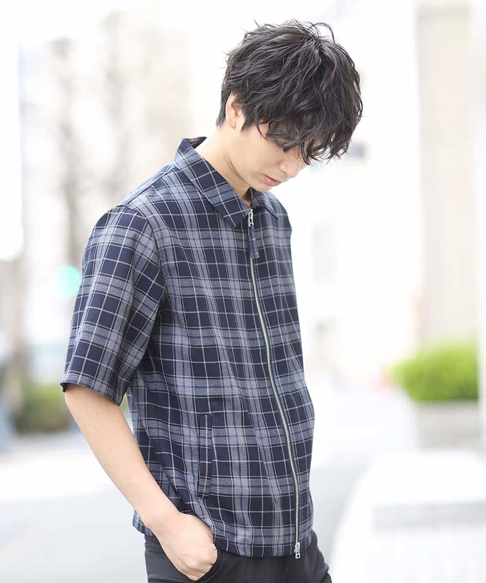 MKBGL34079 MK MICHEL KLEIN HOMME(MKミッシェルクランオム) 半袖チェックブルゾン ネイビー