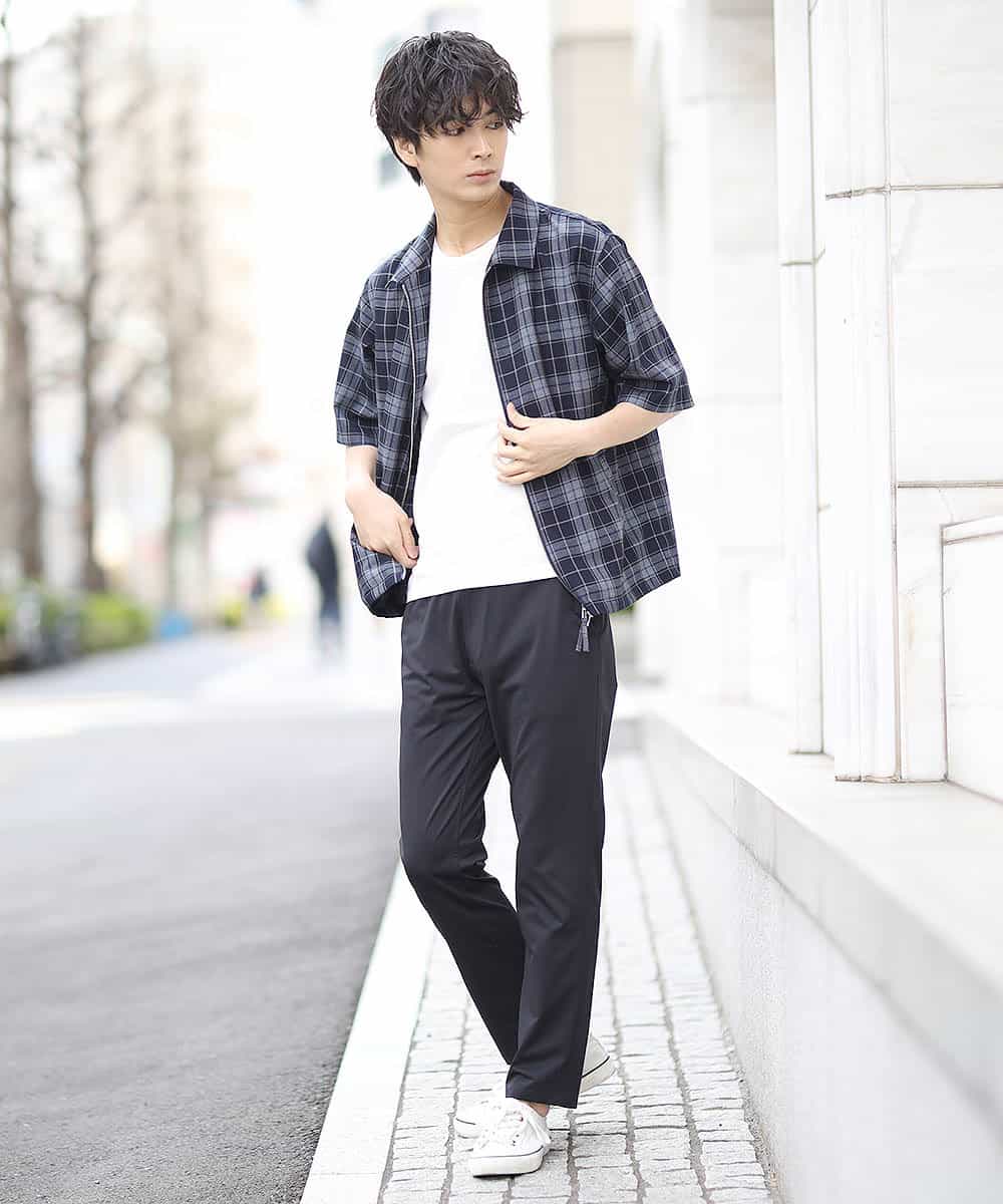 MKBGL34079 MK MICHEL KLEIN HOMME(MKミッシェルクランオム) 半袖チェックブルゾン ネイビー