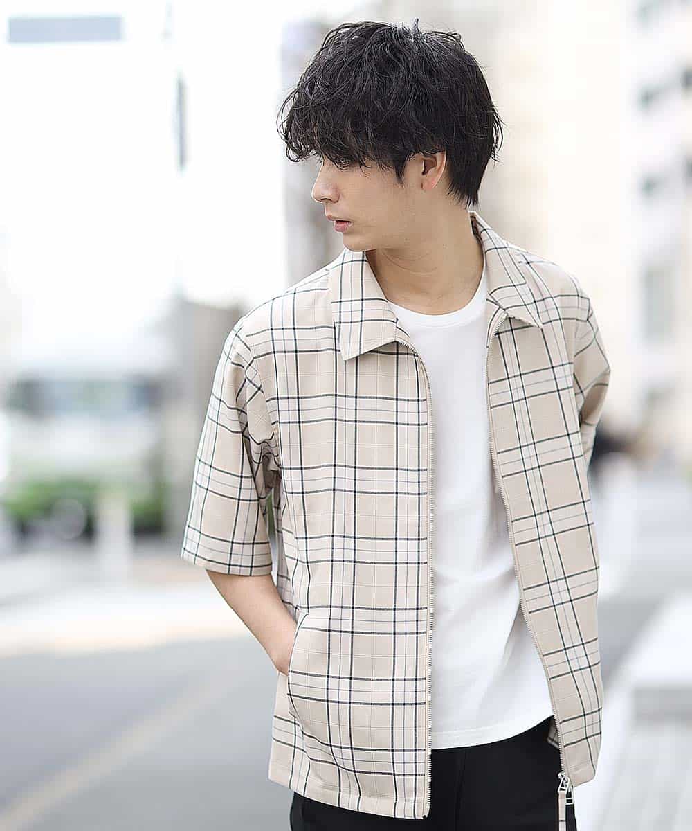 MKBGL34079 MK MICHEL KLEIN HOMME(MKミッシェルクランオム) 半袖チェックブルゾン ベージュ
