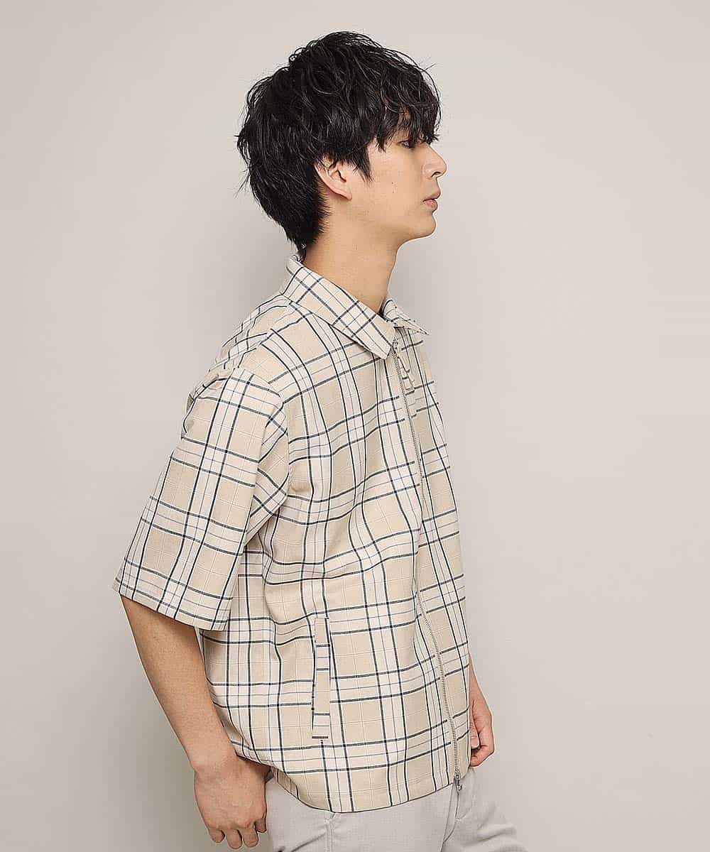 MKBGL34079 MK MICHEL KLEIN HOMME(MKミッシェルクランオム) 半袖チェックブルゾン ベージュ