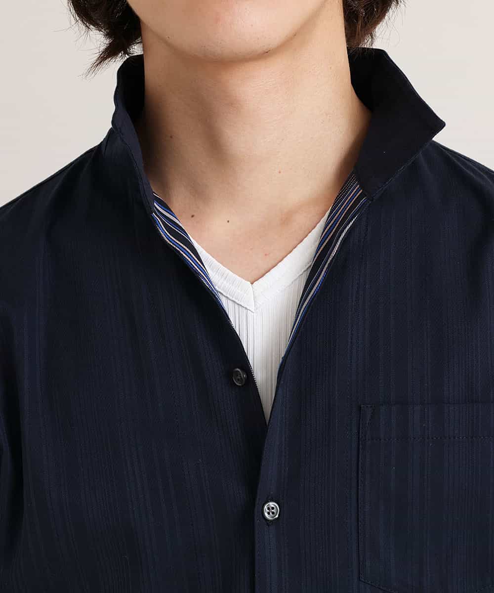 MKBGM58110 MK MICHEL KLEIN HOMME(MKミッシェルクランオム) クリアリバーシブル七分袖シャツ ネイビー