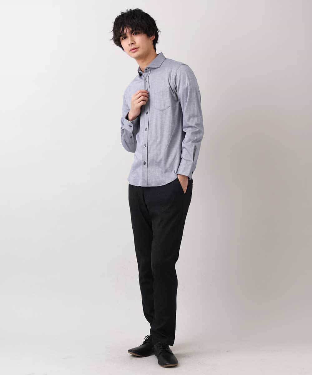 MKBGM59110 MK MICHEL KLEIN HOMME(MKミッシェルクランオム) 【快適ストレッチ】ジャージへリンボンシャツ ネイビー(57)