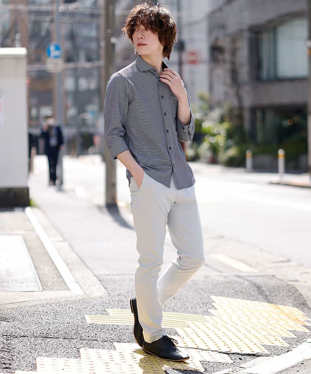 MKBGM65110 MK MICHEL KLEIN HOMME(MKミッシェルクランオム) 【涼シャツ/速乾/ストレッチ】クールマックスニットサッカー ネイビー
