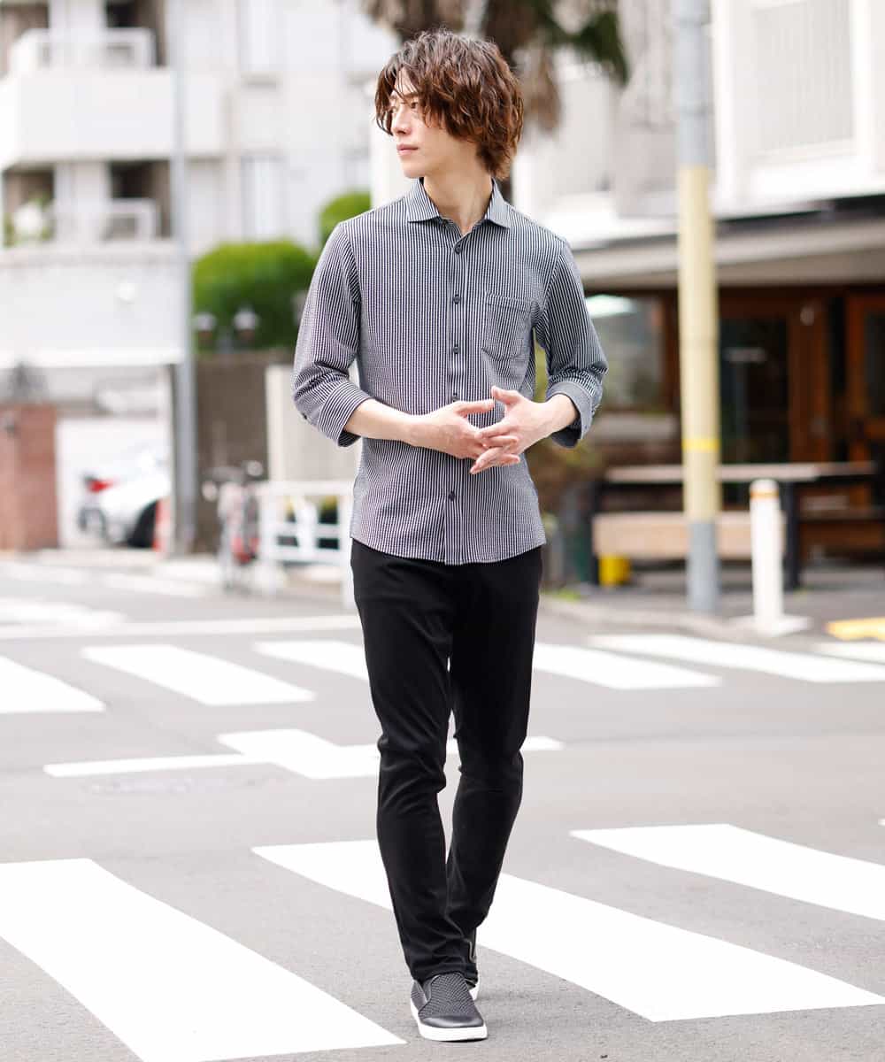 MKBGM65110 MK MICHEL KLEIN HOMME(MKミッシェルクランオム) 【涼シャツ/速乾/ストレッチ】クールマックスニットサッカー ネイビー