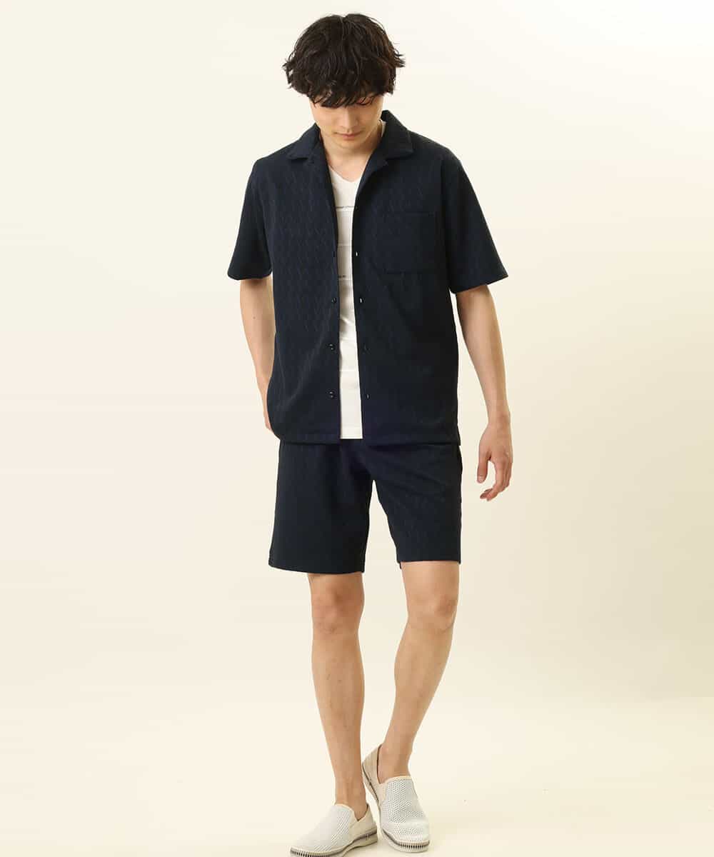 MKBGR02075 MK MICHEL KLEIN HOMME(MKミッシェルクランオム) ヘリンボーン半袖シャツ ネイビー